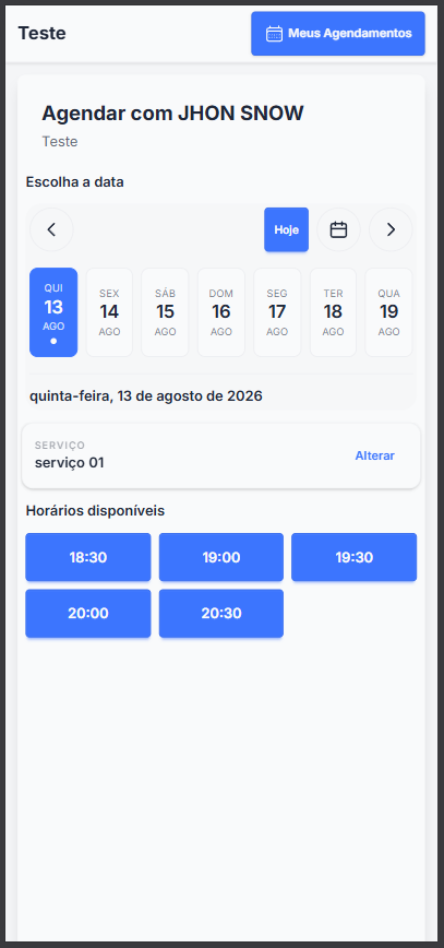 Horários disponíveis para o dia escolhido